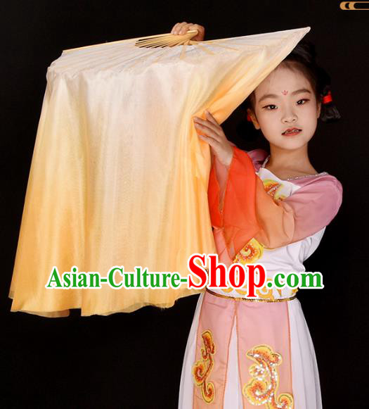 China Yangko Dance Ribbon Fan Classical Dance Folding Fan Handmade Light Orange Pure Silk Fan