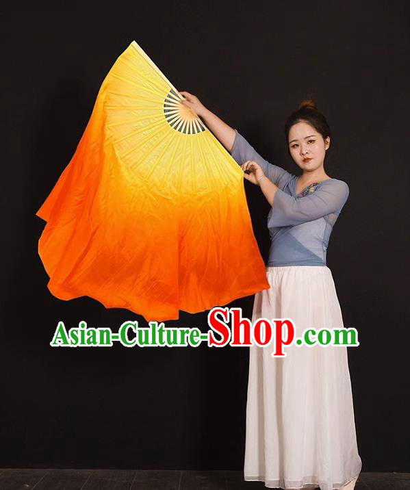 China Classical Dance Folding Fan Women Group Dancing Fan Handmade Yangko Dance Pure Silk Fan