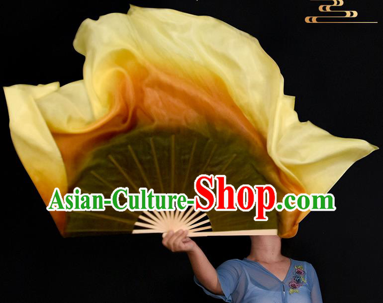Yangko Dance Fan Classical Dance Drab Ribbon Fan Women Group Dance Fan China Handmade Pure Silk Fan