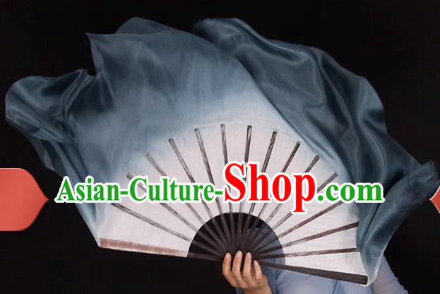 China Folk Dance Grey Silk Fan Women Group Dance Ribbon Fan Handmade Fan Yangko Dance Fan