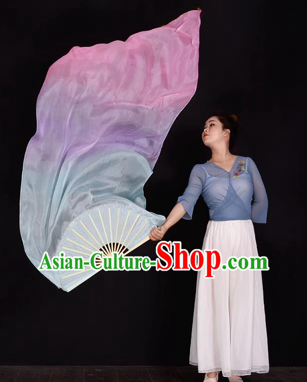 China Women Group Dance Fan Handmade Long Ribbon Fan Yangko Dance Fan Folk Dance Silk Fan