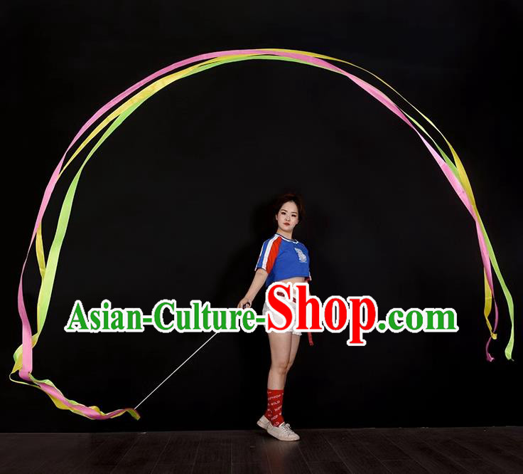 China Handmade Square Dancing Three Ribbon Physical Training Colorful Silks Folk Dance Prop