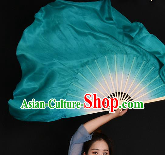 China Handmade Mint Green Ribbon Fan Classical Dance Fan Jiaozhou Yangko Dance Silk Fan