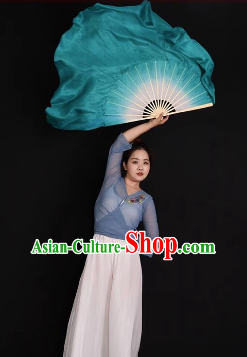 China Handmade Mint Green Ribbon Fan Classical Dance Fan Jiaozhou Yangko Dance Silk Fan