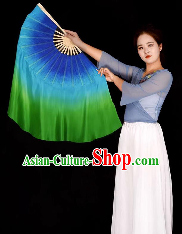 China Jiaozhou Yangko Dance Silk Fan Handmade Ribbon Fan Classical Dance Fan