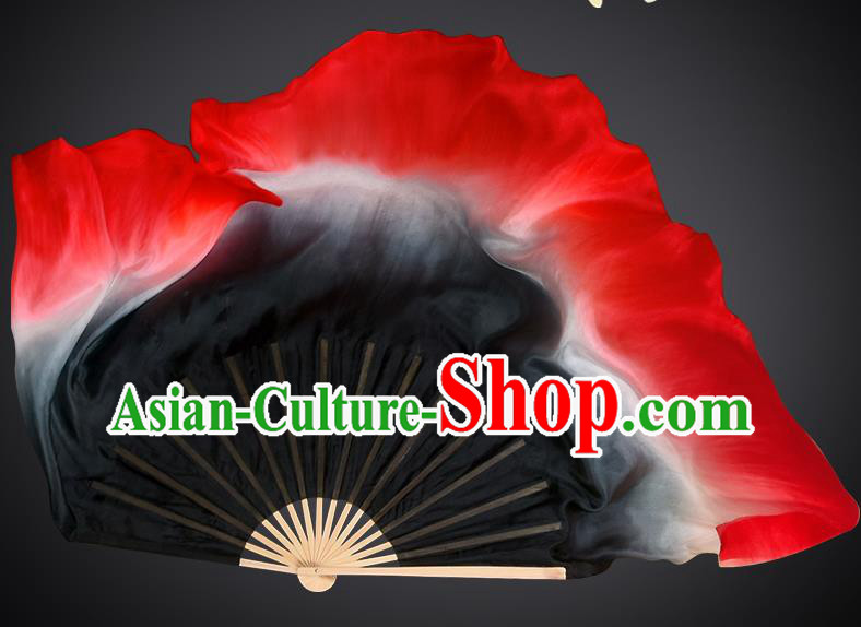 China Handmade Gradient Black to Red Fan Classical Dance Fan Women Dance Double Side Pure Silk Fan