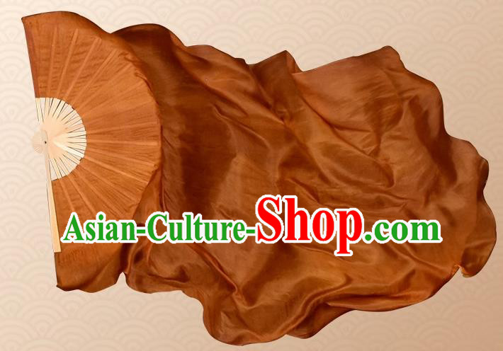 China Women Dance Pure Silk Fan Handmade Long Ribbon Tan Fan Classical Dance Fan