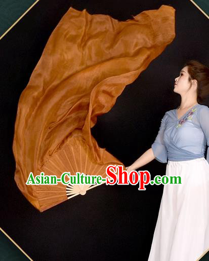 China Women Dance Pure Silk Fan Handmade Long Ribbon Tan Fan Classical Dance Fan