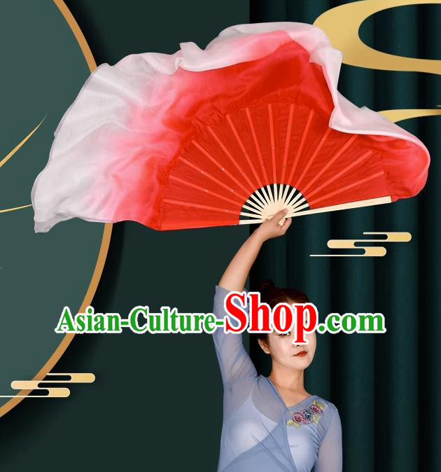 China Handmade Gradient Red to White Fan Classical Dance Fan Taoli Cup Women Dance Competition Pure Silk Fan