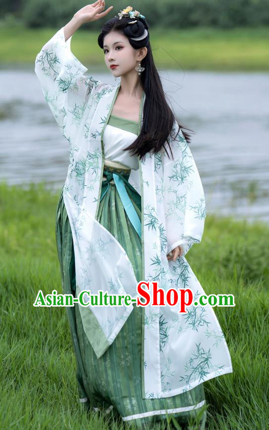 China Woman Hanfu Song Dynasty Young Lady Clothing Ancient Civilian Female Printing Bamboo Costumes
