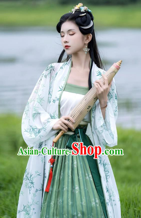 China Woman Hanfu Song Dynasty Young Lady Clothing Ancient Civilian Female Printing Bamboo Costumes