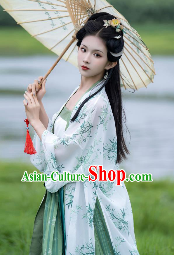China Woman Hanfu Song Dynasty Young Lady Clothing Ancient Civilian Female Printing Bamboo Costumes