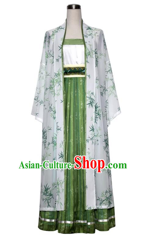 China Woman Hanfu Song Dynasty Young Lady Clothing Ancient Civilian Female Printing Bamboo Costumes