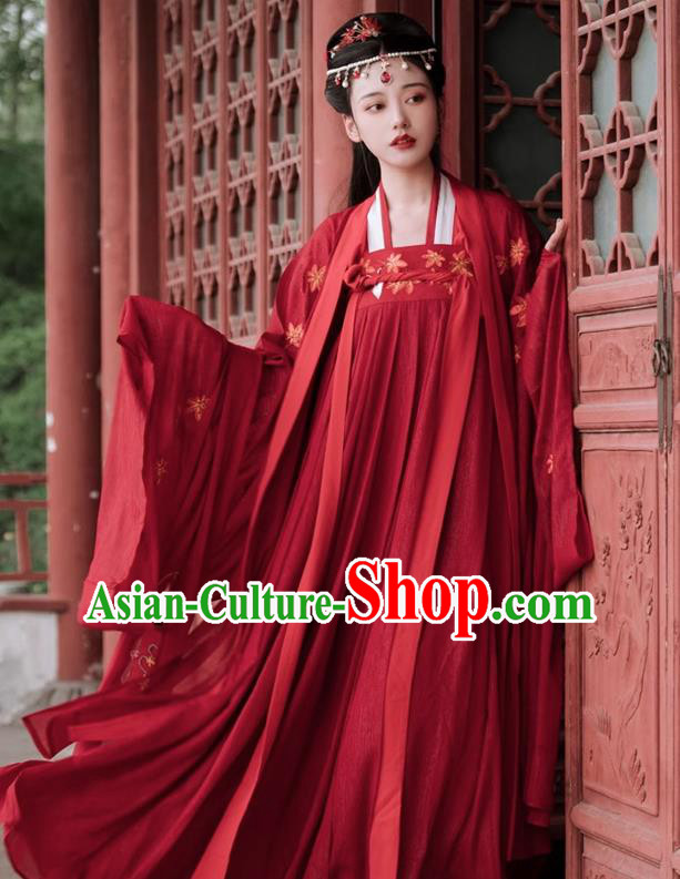 China Traditional Wedding Hanfu Tang Dynasty Young Lady Clothing Ancient Bride Red Costumes