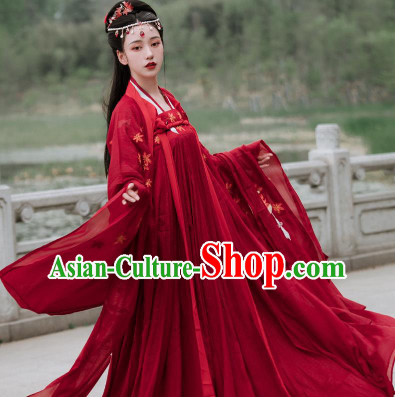 China Traditional Wedding Hanfu Tang Dynasty Young Lady Clothing Ancient Bride Red Costumes