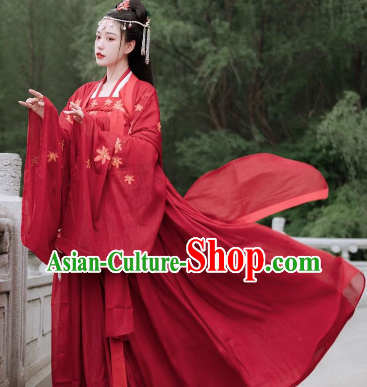 China Traditional Wedding Hanfu Tang Dynasty Young Lady Clothing Ancient Bride Red Costumes