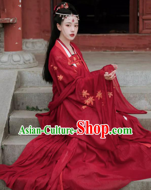 China Traditional Wedding Hanfu Tang Dynasty Young Lady Clothing Ancient Bride Red Costumes