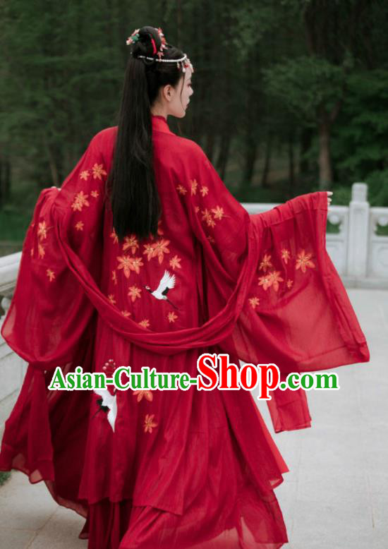 China Traditional Wedding Hanfu Tang Dynasty Young Lady Clothing Ancient Bride Red Costumes