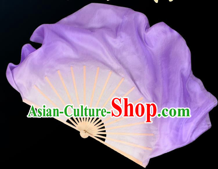 Jiaozhou Yangko Dance Silk Fan Handmade Double Side Fan China Classical Dance Violet Ribbon Fan