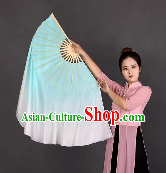 China Handmade Folk Dance Fan Classical Dance Ribbon Fan Jiaozhou Yangko Dance Light Blue Silk Fan