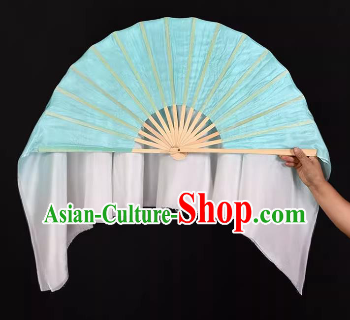 China Handmade Folk Dance Fan Classical Dance Ribbon Fan Jiaozhou Yangko Dance Light Blue Silk Fan