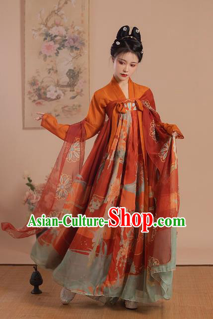 China Woman Red Hanfu Dress Tang Dynasty Royal Princess Clothing Ancient Palace Lady Costumes