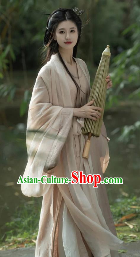 China Jin Dynasty Young Lady Clothing Ancient Noble Princess Costumes Woman Apricot Hanfu Dress