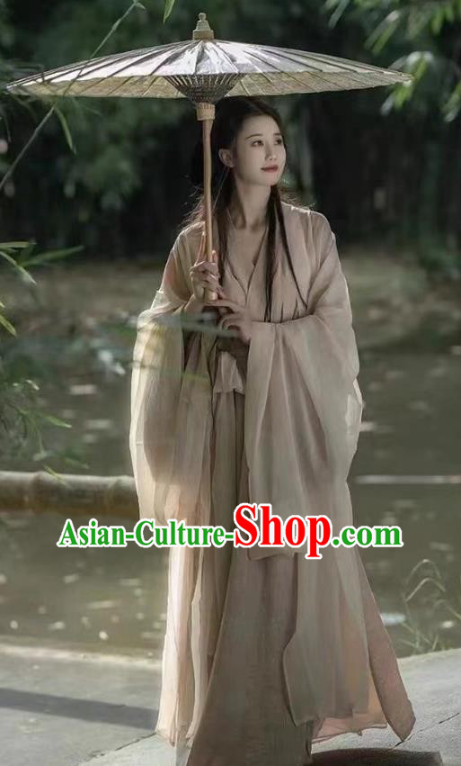 China Jin Dynasty Young Lady Clothing Ancient Noble Princess Costumes Woman Apricot Hanfu Dress