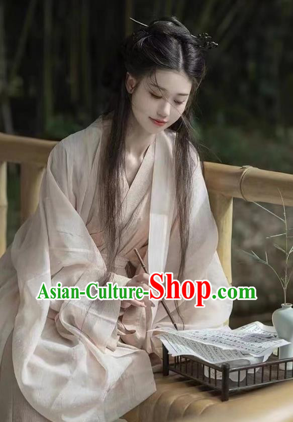 China Jin Dynasty Young Lady Clothing Ancient Noble Princess Costumes Woman Apricot Hanfu Dress