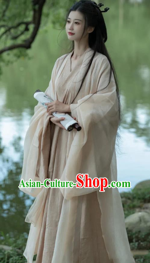 China Jin Dynasty Young Lady Clothing Ancient Noble Princess Costumes Woman Apricot Hanfu Dress