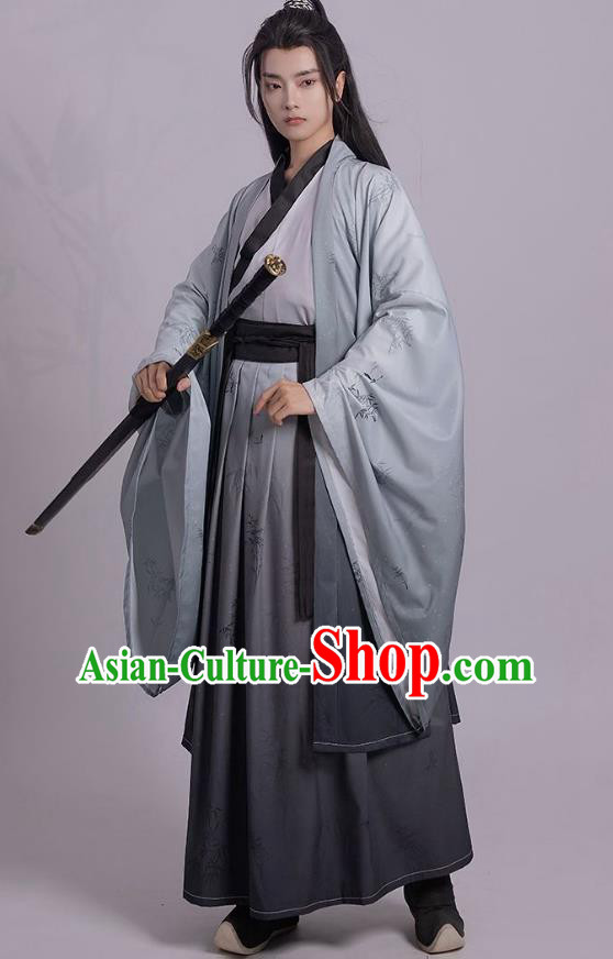 China Male Hanfu Jin Dynasty Young Childe Clothing Ancient Swordsman Printing Costumes