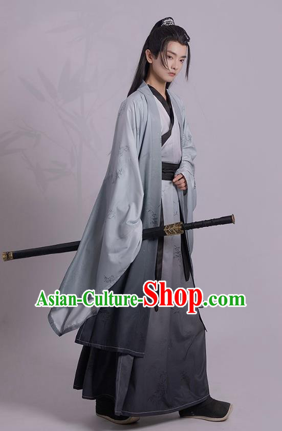 China Male Hanfu Jin Dynasty Young Childe Clothing Ancient Swordsman Printing Costumes