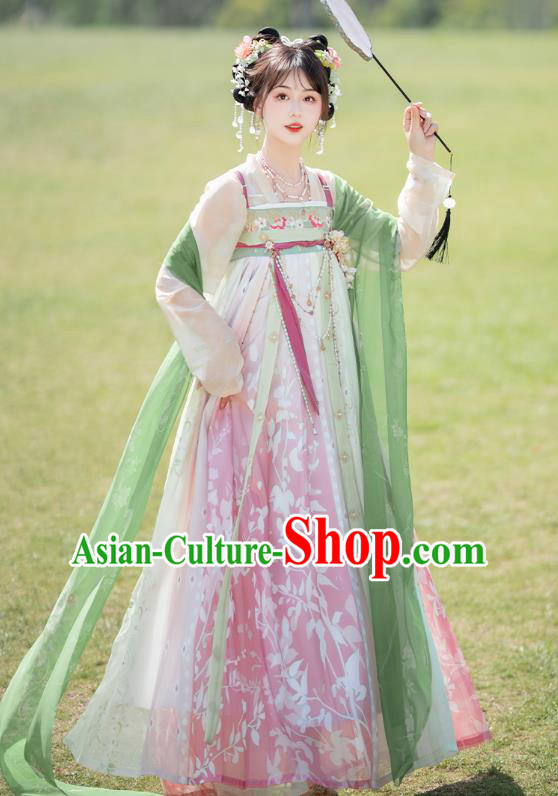 China Ancient Flower Fairy Costumes Traditional Woman Hanfu Dress Tang Dynasty Young Lady Clothing