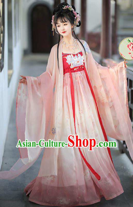 China Traditional Fairy Pink Hanfu Dress Tang Dynasty Young Lady Clothing Ancient Royal Princess Costumes