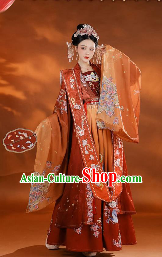 China Ancient Royal Empress Costumes Traditional Wedding Red Hanfu Dress Song Dynasty Imperial Consort Clothing