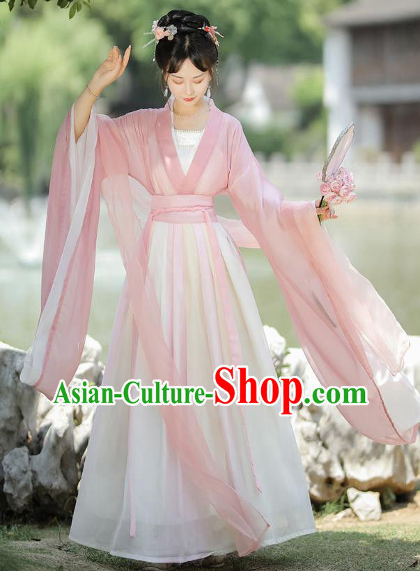 China Jin Dynasty Imperial Princess Clothing Ancient Fairy Costumes Traditional Pink Hanfu Dress