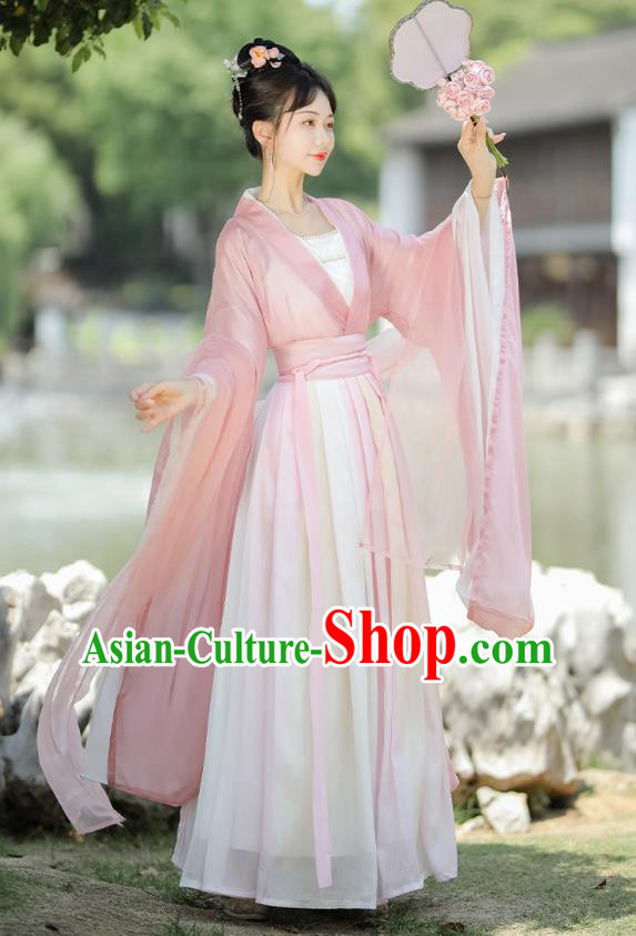 China Jin Dynasty Imperial Princess Clothing Ancient Fairy Costumes Traditional Pink Hanfu Dress