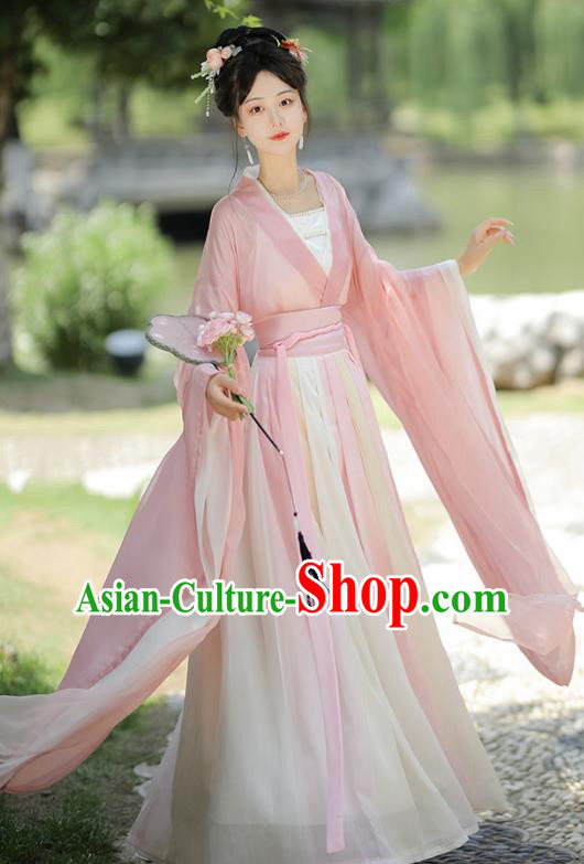 China Jin Dynasty Imperial Princess Clothing Ancient Fairy Costumes Traditional Pink Hanfu Dress