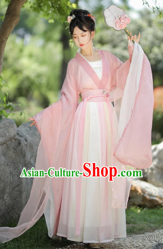 China Jin Dynasty Imperial Princess Clothing Ancient Fairy Costumes Traditional Pink Hanfu Dress