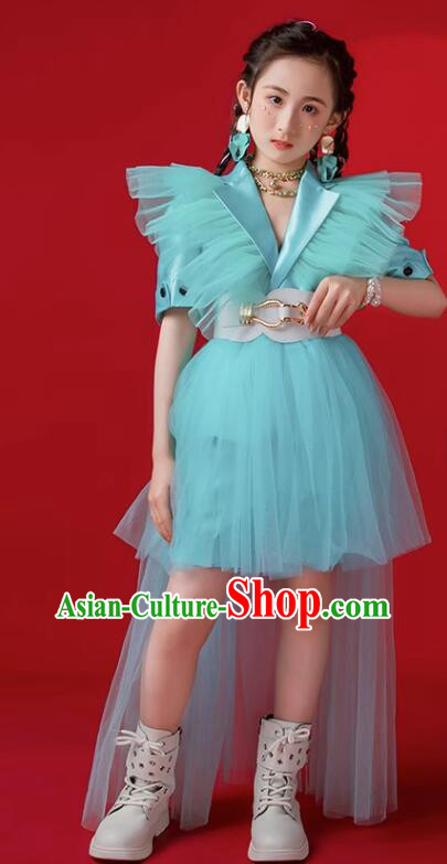 Top Children Catwalks Clothing Model Contest Blue Suit Modern Dance Costume