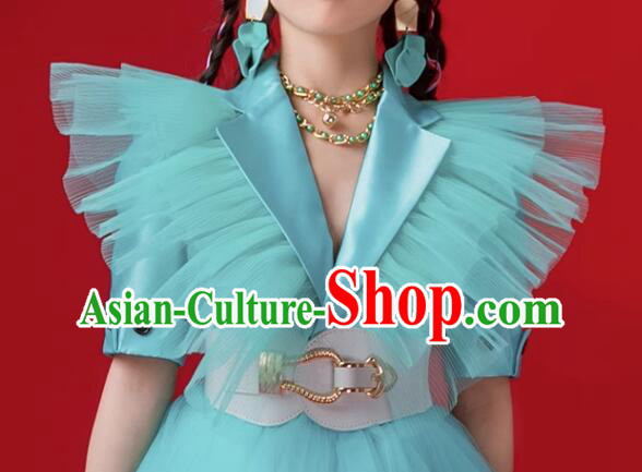 Top Children Catwalks Clothing Model Contest Blue Suit Modern Dance Costume