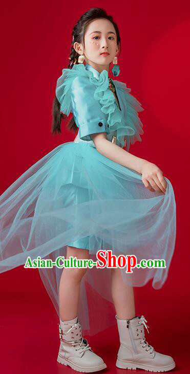 Top Children Catwalks Clothing Model Contest Blue Suit Modern Dance Costume