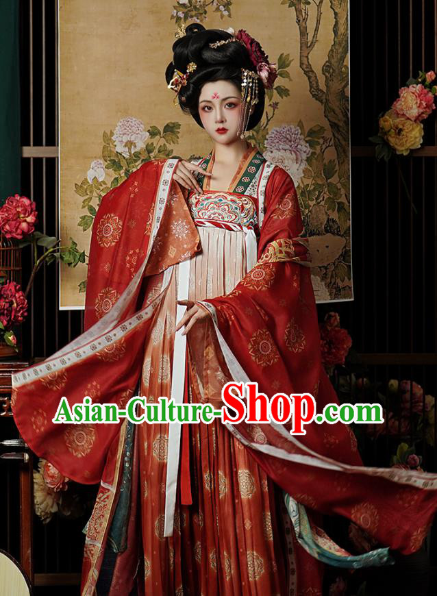 China Ancient Royal Empress Costumes Traditional Palace Red Hanfu Dress Tang Dynasty Imperial Consort Clothing