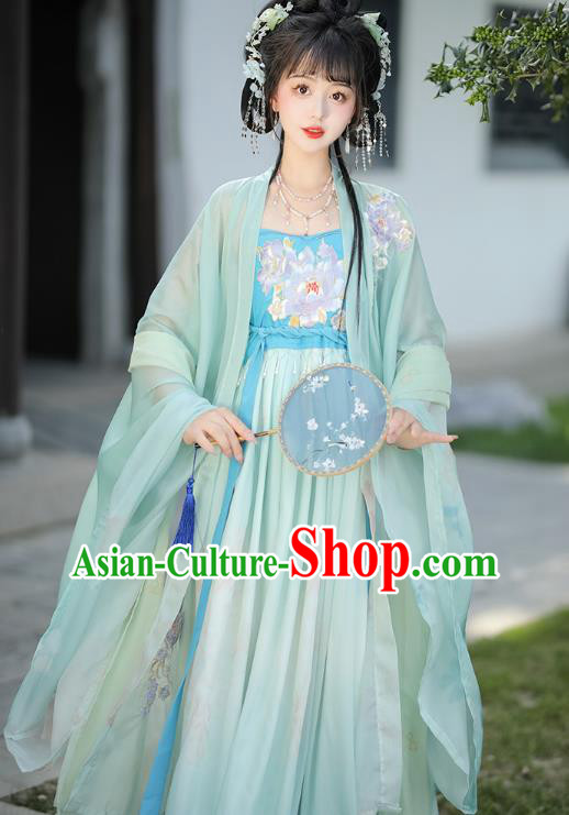 China Traditional Woman Green Hanfu Dress Tang Dynasty Young Lady Clothing Ancient Royal Princess Costumes