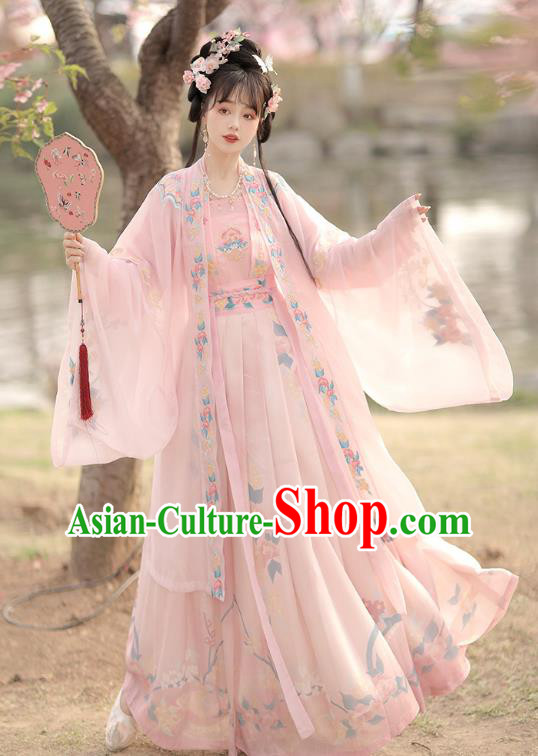 China Ancient Noble Lady Clothing Traditional Woman Pink Hanfu Dress Song Dynasty Princess Costumes