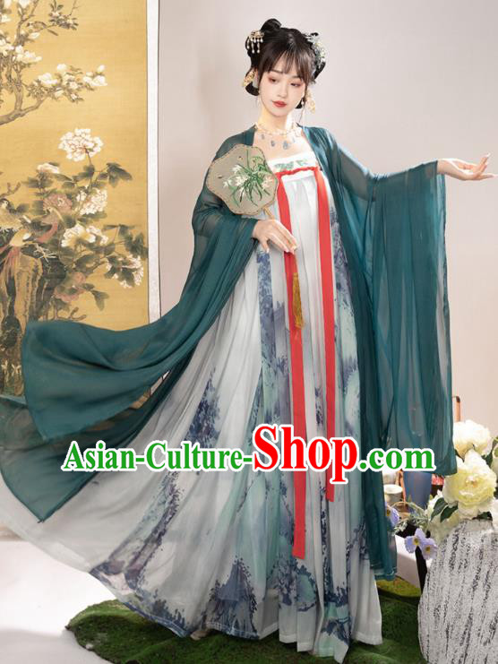 China Tang Dynasty Princess Costumes Ancient Noble Lady Clothing Traditional Woman Ruqun Printing Hanfu Dress