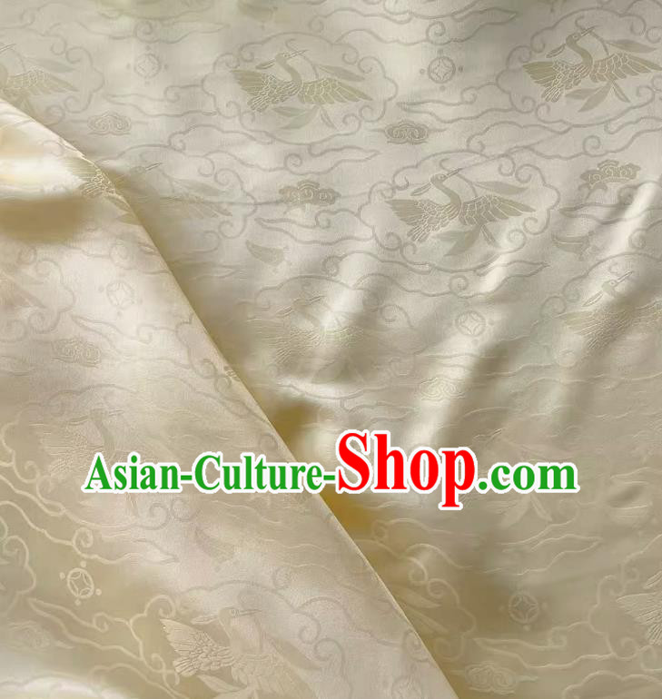 Beige China Traditional Design Mulberry Silk Jacquard Satin Fabric Classical Wild Goose Hold Reed Pattern Cheongsam Cloth