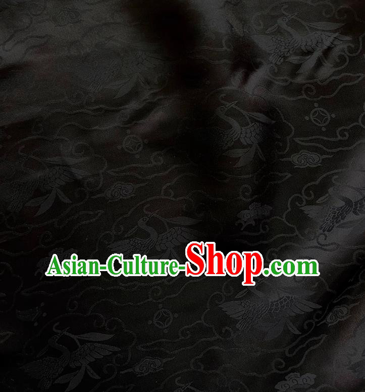 Black China Classical Wild Goose Hold Reed Pattern Material Cheongsam Cloth Traditional Design Mulberry Silk Jacquard Satin Fabric