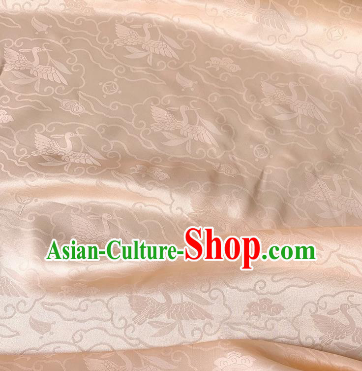 Light Pink China Jacquard Satin Fabric Classical Wild Goose Hold Reed Pattern Material Cheongsam Cloth Traditional Design Mulberry Silk
