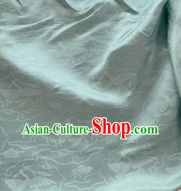 Cyan Jacquard Satin Fabric China Classical Mulberry Silk Traditional Wild Goose Hold Reed Design Material Cheongsam Cloth